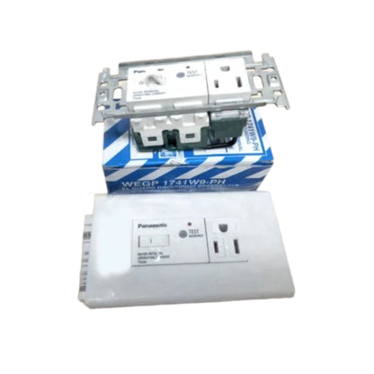 Panasonic 10A 250V GFCI outlet white with test and reset buttons for electrical safety