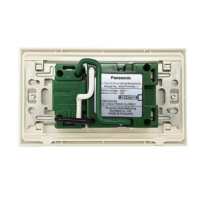 Panasonic 10A 250V GFCI outlet white showing the back wiring and grounding components