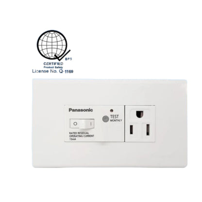 Panasonic 10A 250V GFCI outlet white with test button and reset switch for safety
