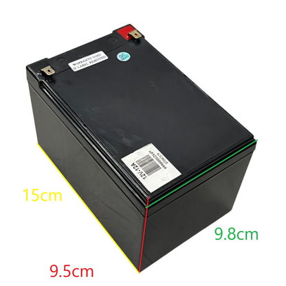 12V 12Ah Lead Acid Battery black rectangular rechargeable battery with terminals and dimension labels