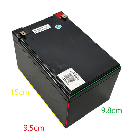 12V 12Ah Lead Acid Battery black rectangular rechargeable battery with terminals and dimension labels