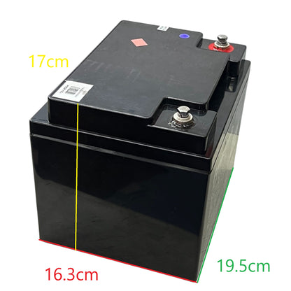 12V 40Ah Lead Acid Battery black sealed rechargeable battery with top terminals showing dimensions 16.3 by 19.5 by 17 cm