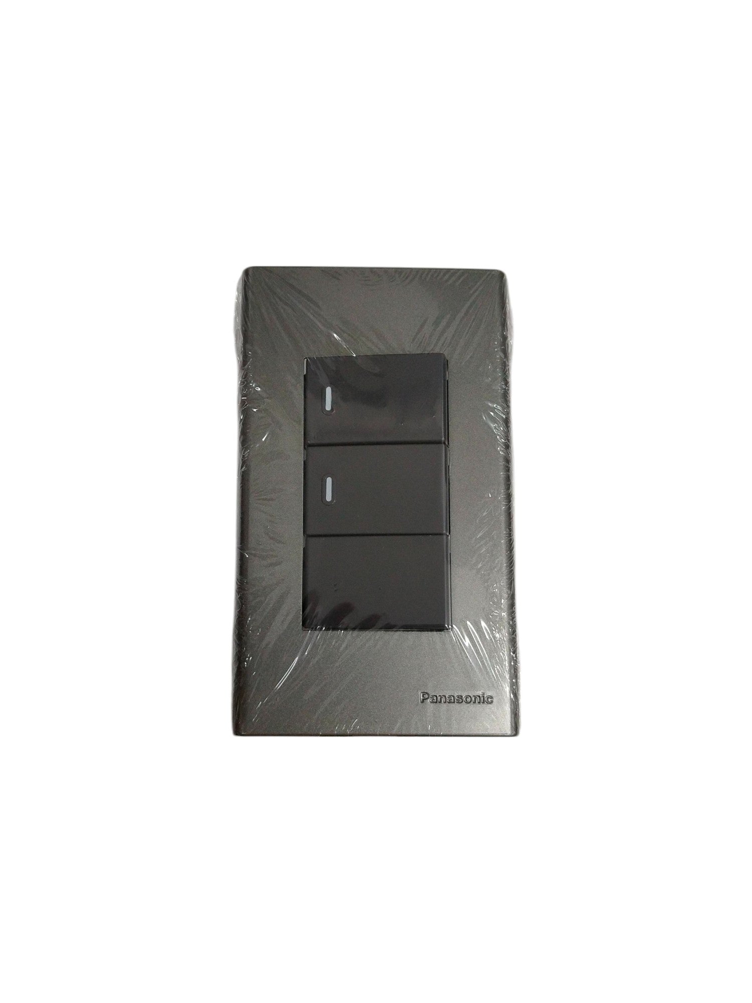 Panasonic 16A 250V metallic gray wall switch with three toggle controls for modern interiors
