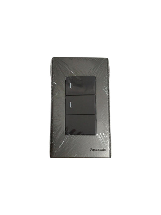 Panasonic 16A 250V metallic gray wall switch with three toggle controls for modern interiors
