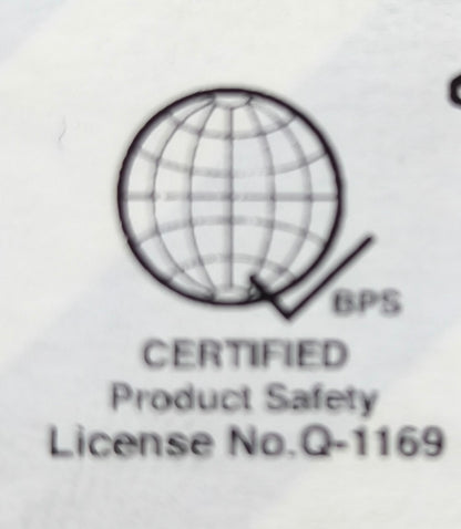 Panasonic 16A 250V quick connect terminal outlet label showing certified product safety globe logo and license no Q1169