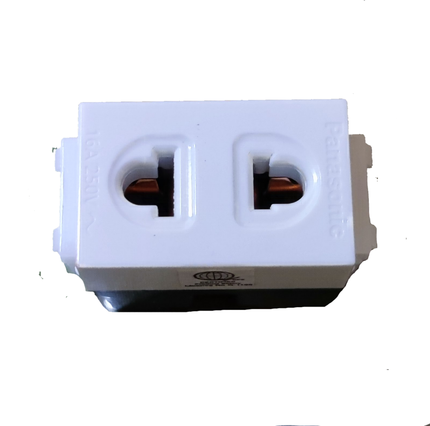 Panasonic compact white dual socket module with visible copper contacts 16A 250V quick connect terminal outlet for power points