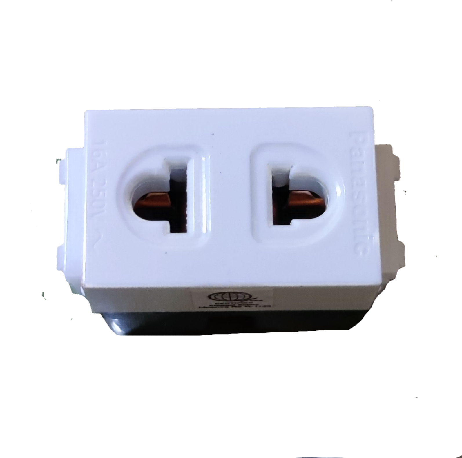 Panasonic compact white dual socket module with visible copper contacts 16A 250V quick connect terminal outlet for power points