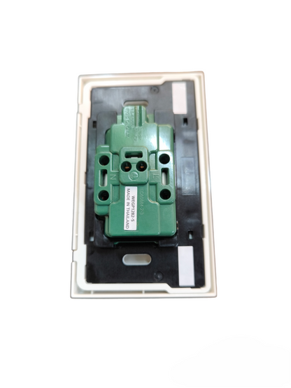 Panasonic 16A Duplex Universal Outlet 250V in a white wall plate for versatile power connections