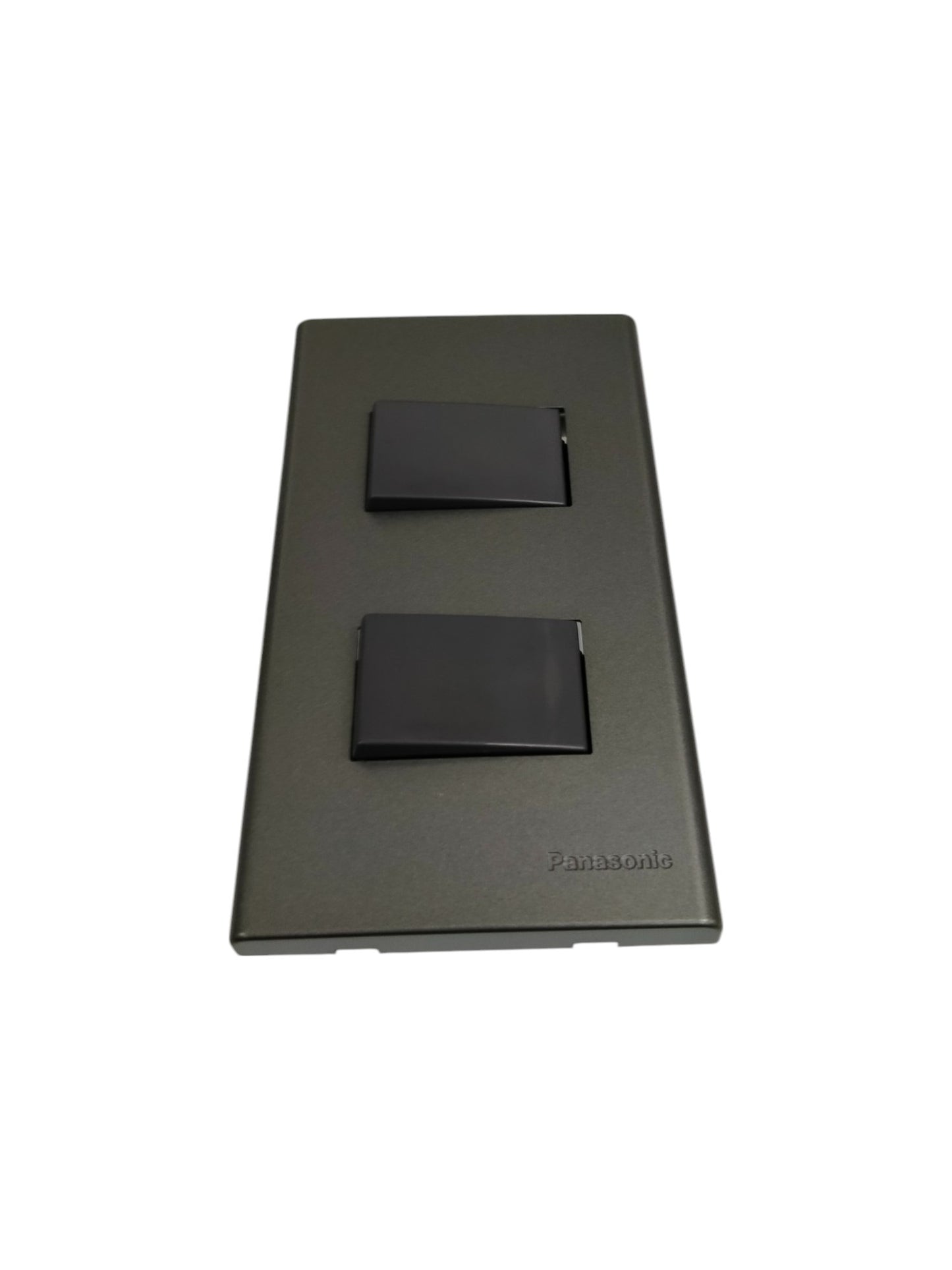 Panasonic 2 gang 4 way switch in sleek black finish with two rectangular rocker switches