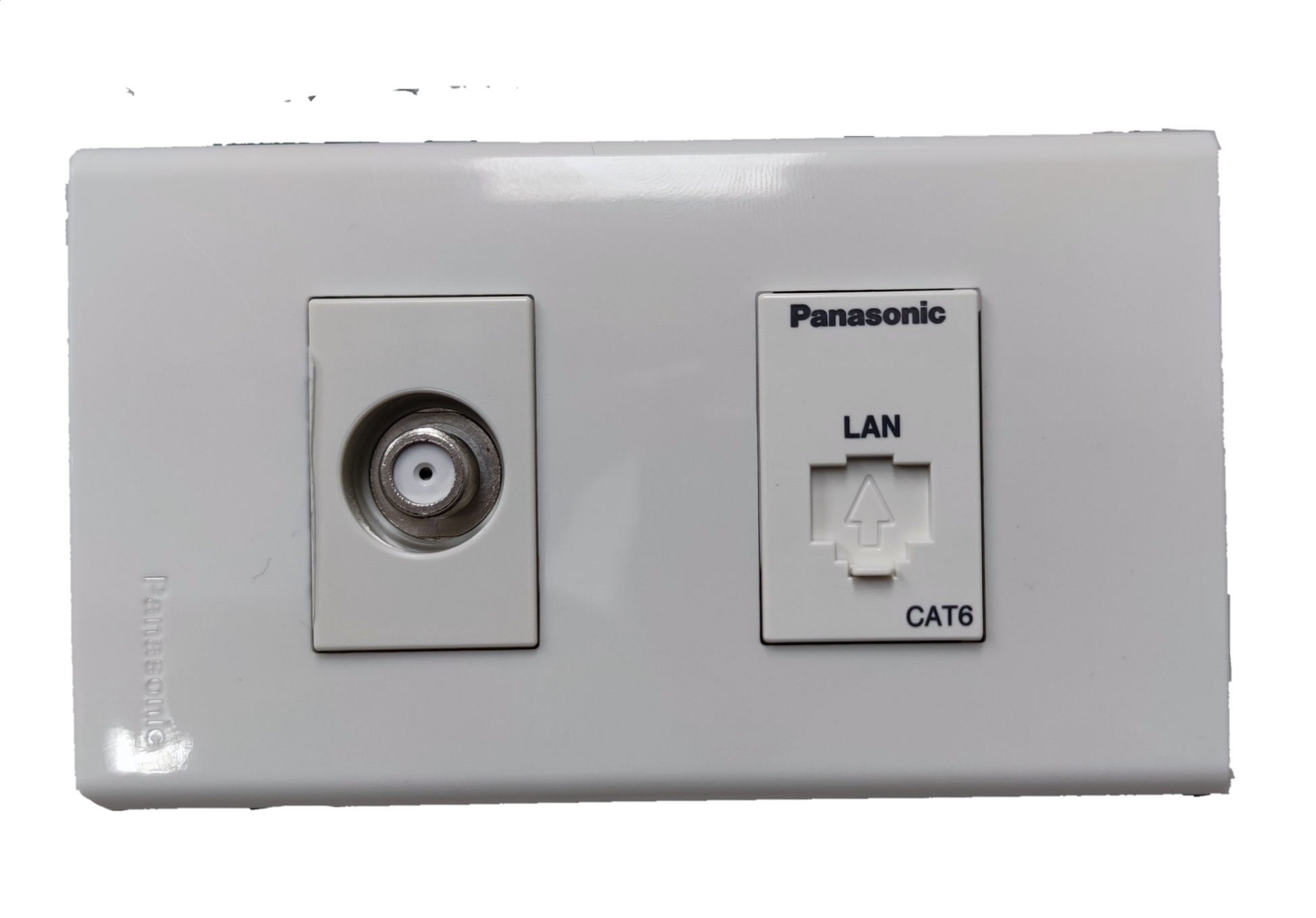 Panasonic 2 Gang Data Outlet CAT6 and Cable TV Outlet with LAN and coaxial connections