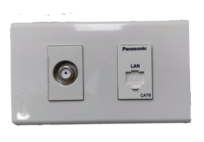 Panasonic 2 Gang Data Outlet CAT6 and Cable TV Outlet with LAN and coaxial connections