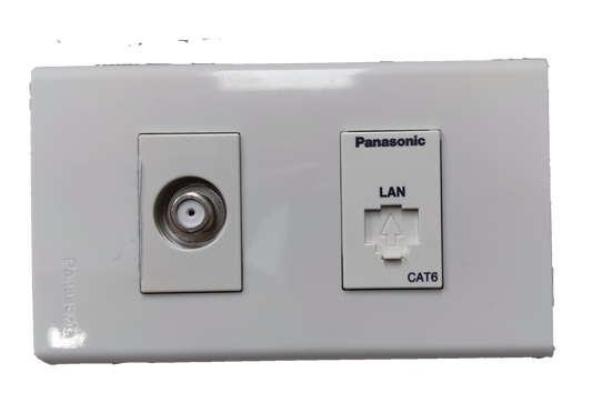 Panasonic 2 Gang Data Outlet CAT6 and Cable TV Outlet with LAN and coaxial connections