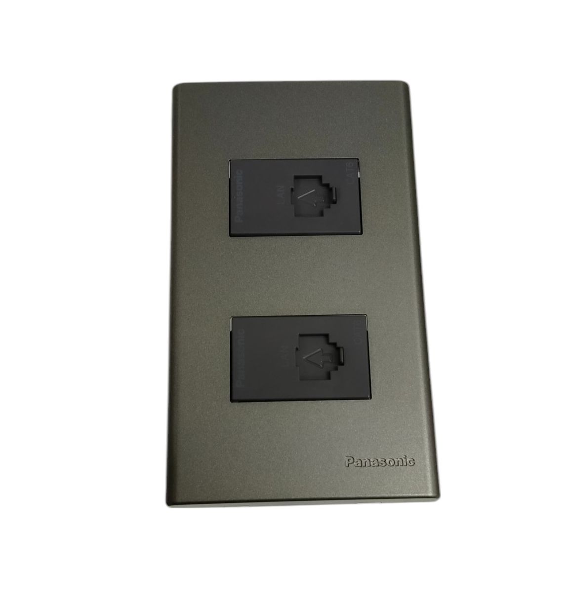 Panasonic 2 gang data outlet with two Ethernet ports in a sleek metallic faceplate