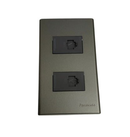 Panasonic 2 gang data outlet with two Ethernet ports in a sleek metallic faceplate