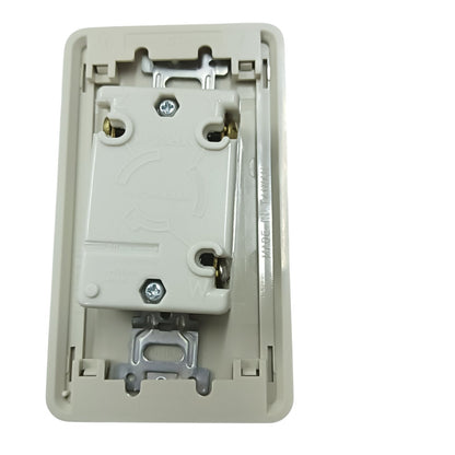 Panasonic 2 pole 3 wire twist lock socket 20A beige wall mount receptacle showing backplate and terminals