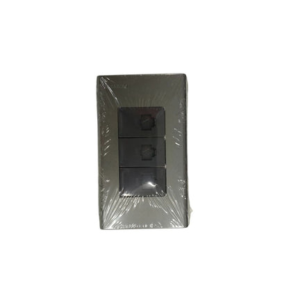 Panasonic 3 Gang CAT6 Data Modular Jack power point switch with dark plate wrapped in plastic
