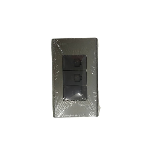 Panasonic 3 Gang CAT6 Data Modular Jack power point switch with dark plate wrapped in plastic
