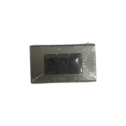Panasonic 3 Gang CAT6 Data Modular Jack power point with three black ports in a silver frame
