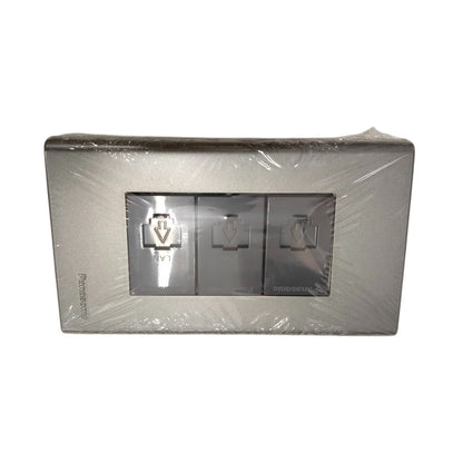 Panasonic 3 Gang CAT6 Data Modular Jack power point with three data ports in silver finish