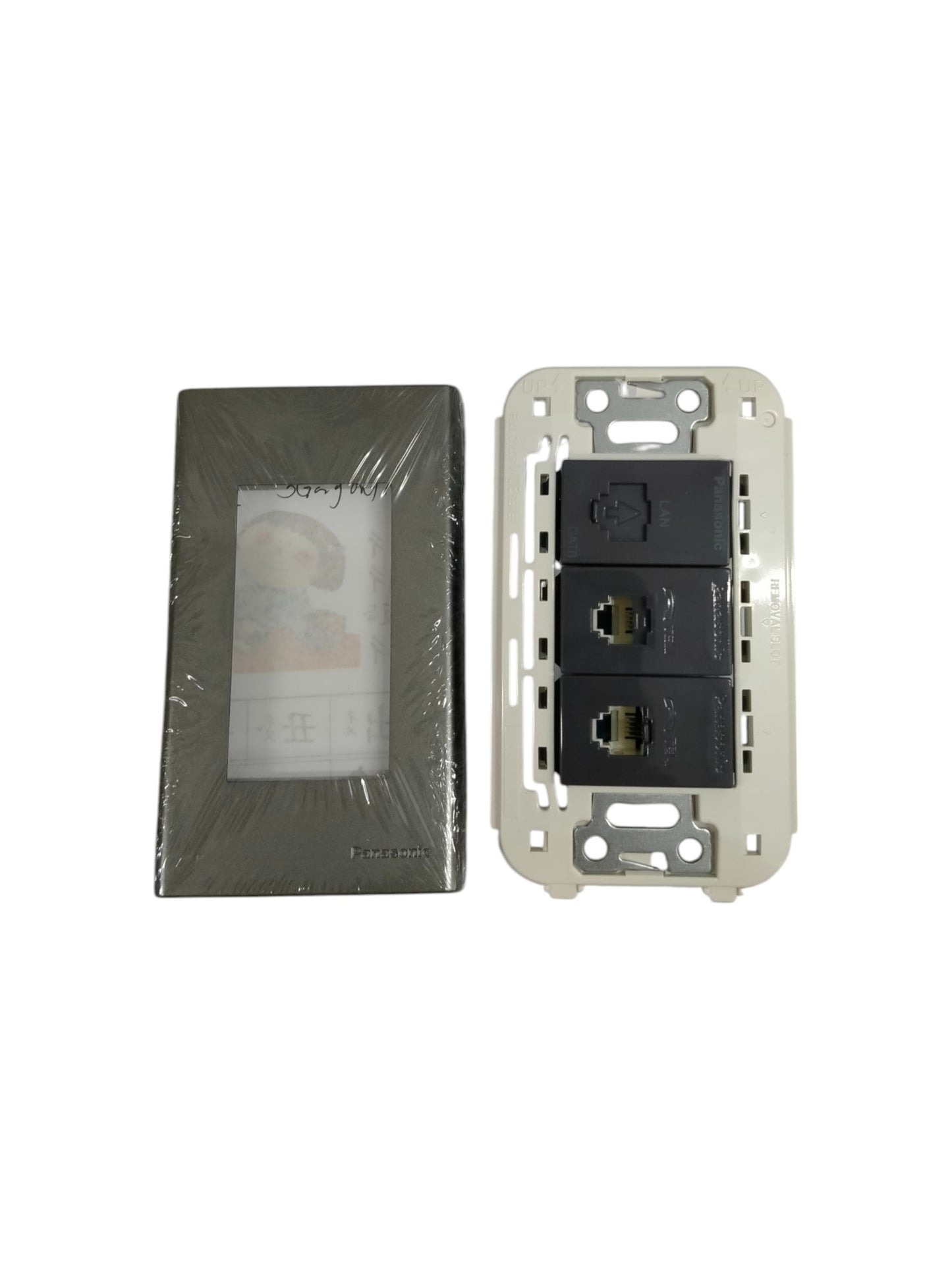Panasonic 3 gang CAT6 data outlet in gray with wall plate for structured cabling solutions