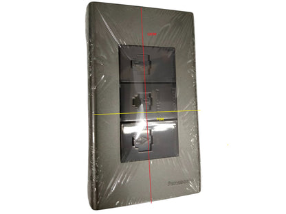Panasonic 3 gang Cat6 ethernet wall outlet metallic gray designed for reliable network connectivity