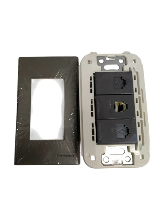 Panasonic 3 gang Cat6 ethernet wall outlet metallic gray with a sleek design for reliable connectivity
