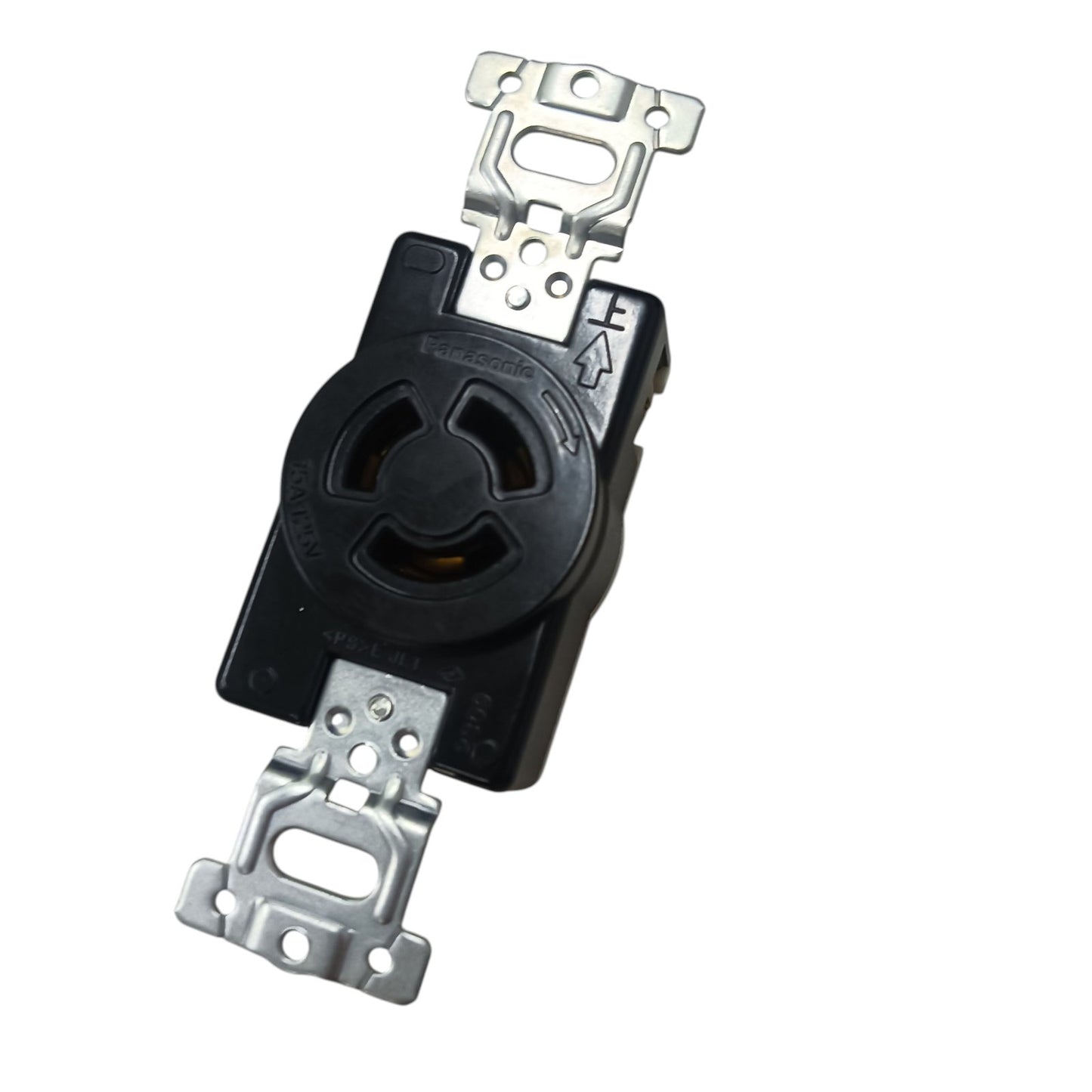 Panasonic 3 Pole twistlock outlet for panel board 125V. Black recessed receptacle with metal mounting brackets