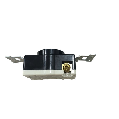 Panasonic 3 Pole twistlock outlet for panel board 125V. Black and white panel mount receptacle with brass terminal tabs
