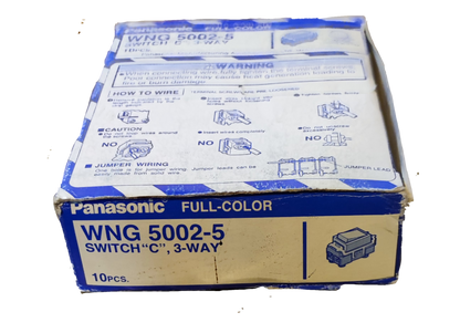 Panasonic 3 Way Switch Classic Series WNG5002-5 box containing ten switches with wiring instructions