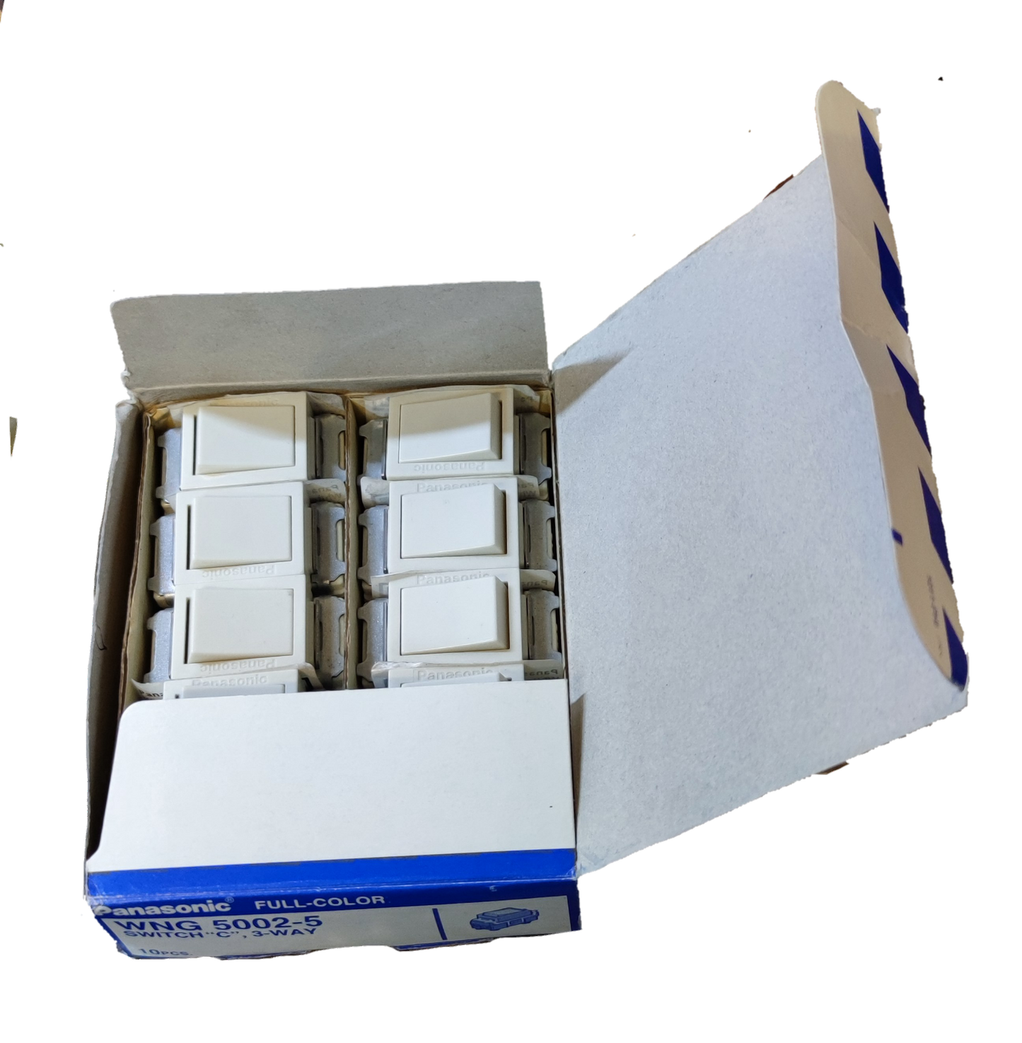 Panasonic 3 Way Switch Classic Series WNG5002-5 white switches in open packaging box