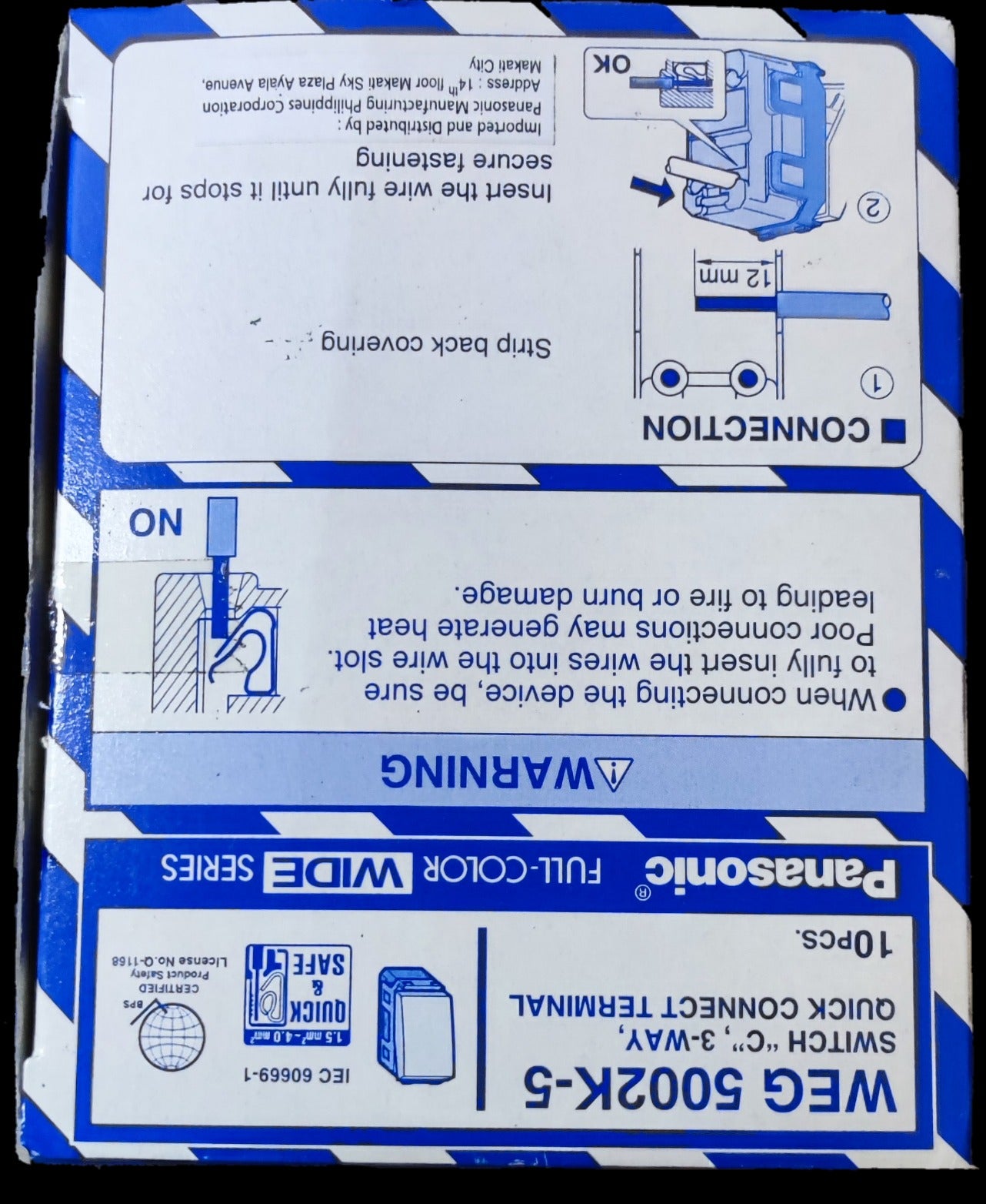 Panasonic 3 Way Switch Wide Series WEG5002K-5 quick connect terminal full color packaging