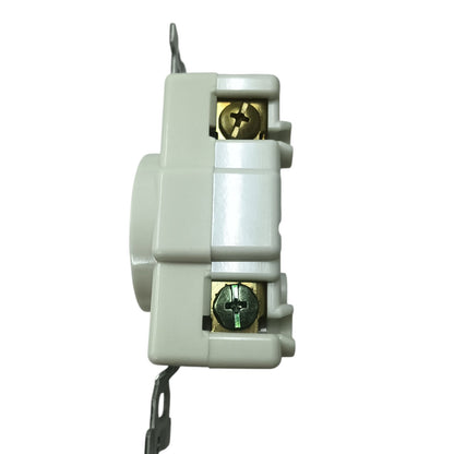 Panasonic 30A twist lock outlet 3 Wire white industrial electrical receptacle side view with mounting strap and terminal screws