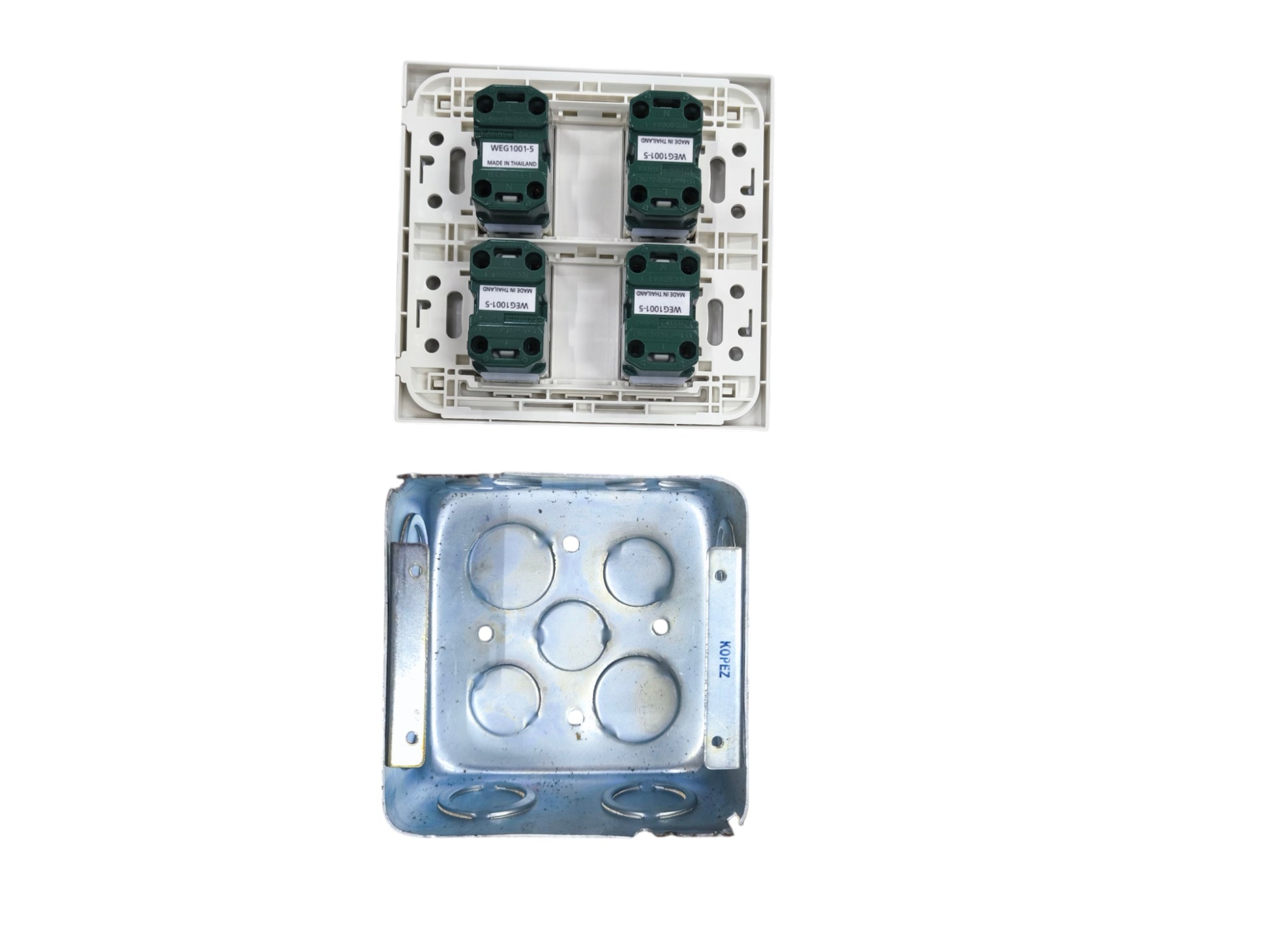 Panasonic 4 Gang Flat Pin Outlet 16A 250V with mounting frame for power points and switches