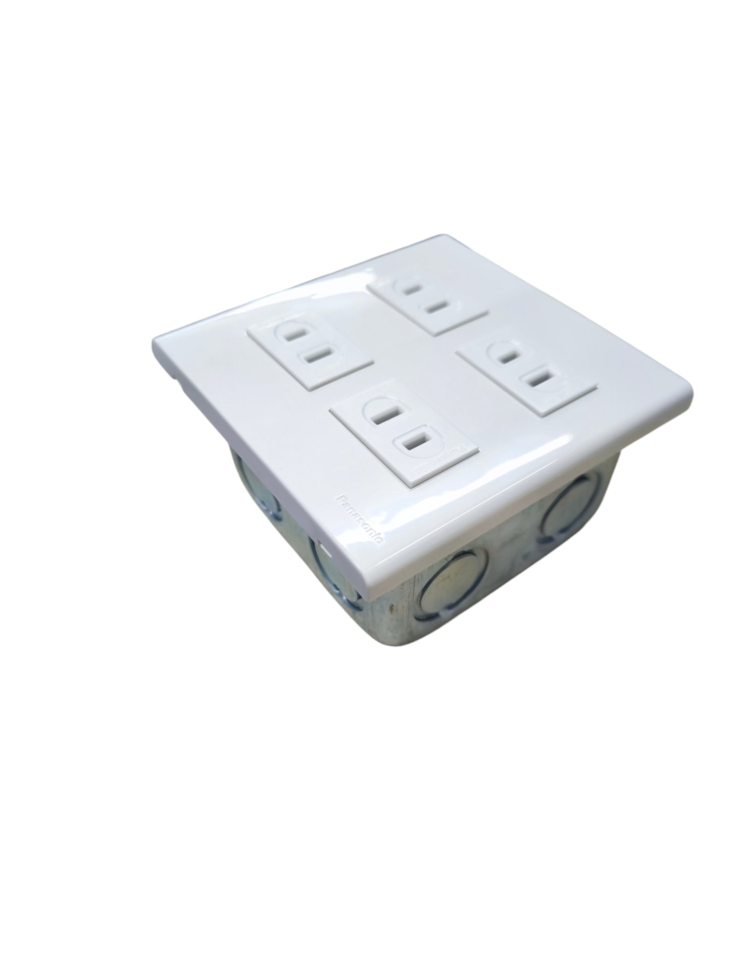 Panasonic 4 Gang Flat Pin Outlet 16A 250V white power points with four sockets and metal mounting box