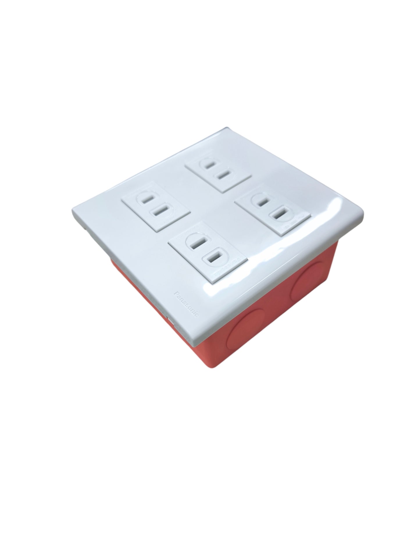 Panasonic 4 Gang Flat Pin Outlet 16A 250V power point with four socket outlets and red mounting box