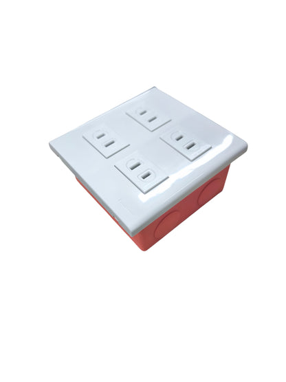 Panasonic 4 Gang Flat Pin Outlet 16A 250V power point with four socket outlets and red mounting box