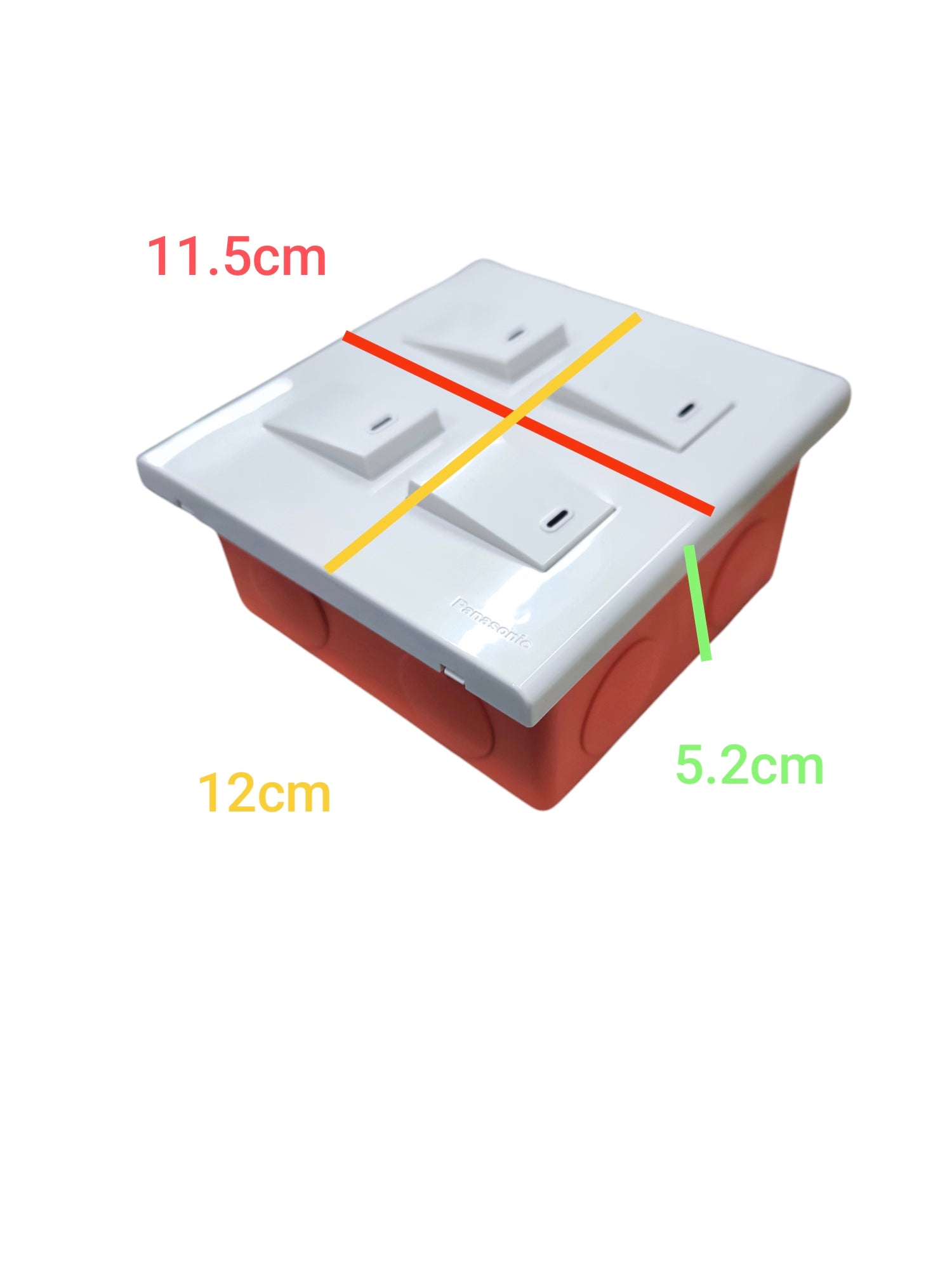 Panasonic 4 gang light switch 1 Way with four switches, dimensions 11.5cm by 12cm
