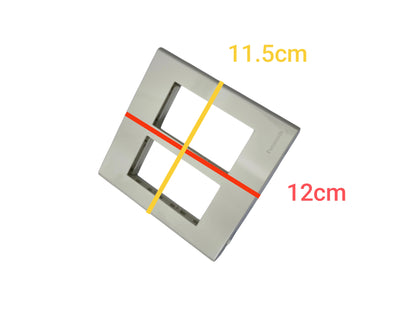 Panasonic 6 gang plate cover in silver with dimensions of 11.5cm by 12cm for multiple switches