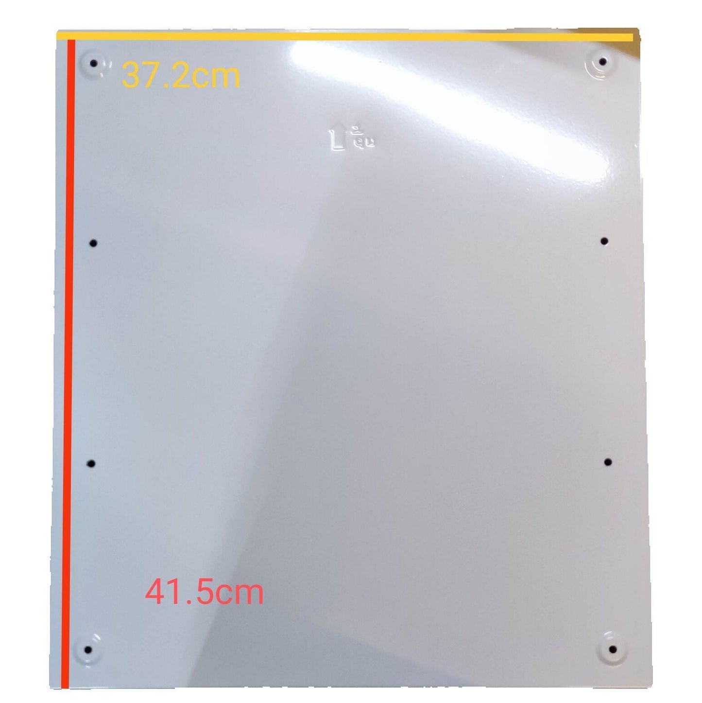 White Panasonic Breakers Panel Board 63A metal cover plate with mounting holes measuring 37.2 by 41.5 centimeters