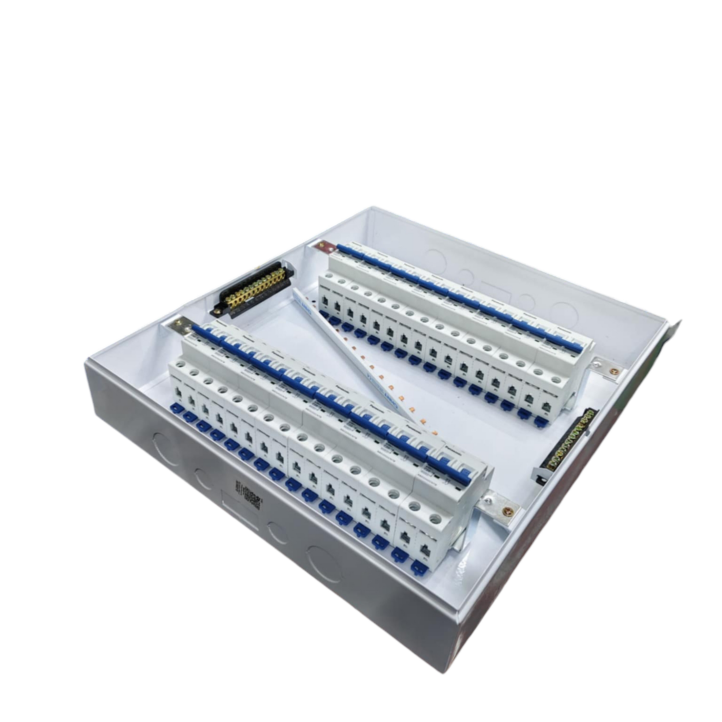 Panasonic Breakers Panel Board 63A with multiple circuit breakers and metal enclosure for electrical safety