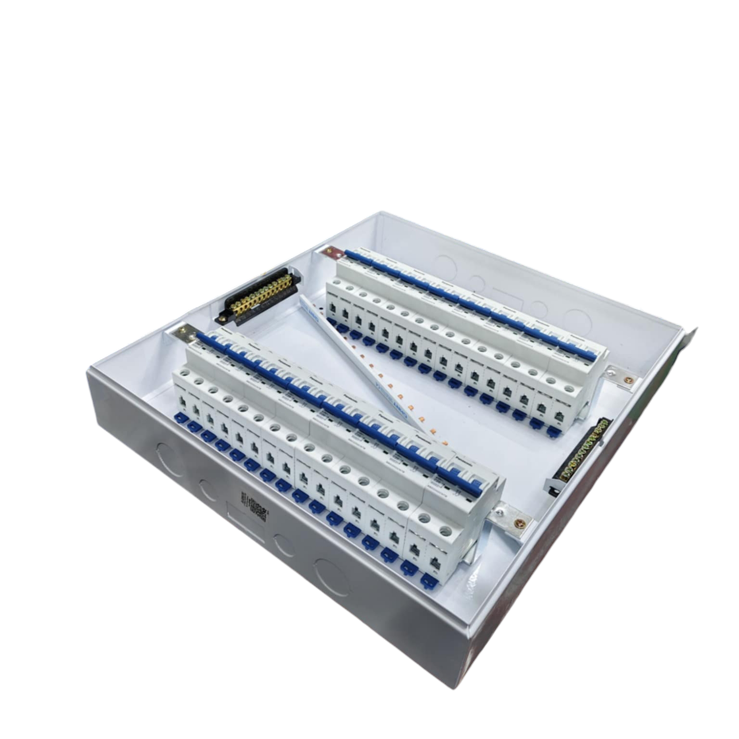 Panasonic Breakers Panel Board 63A with multiple circuit breakers and metal enclosure for electrical safety