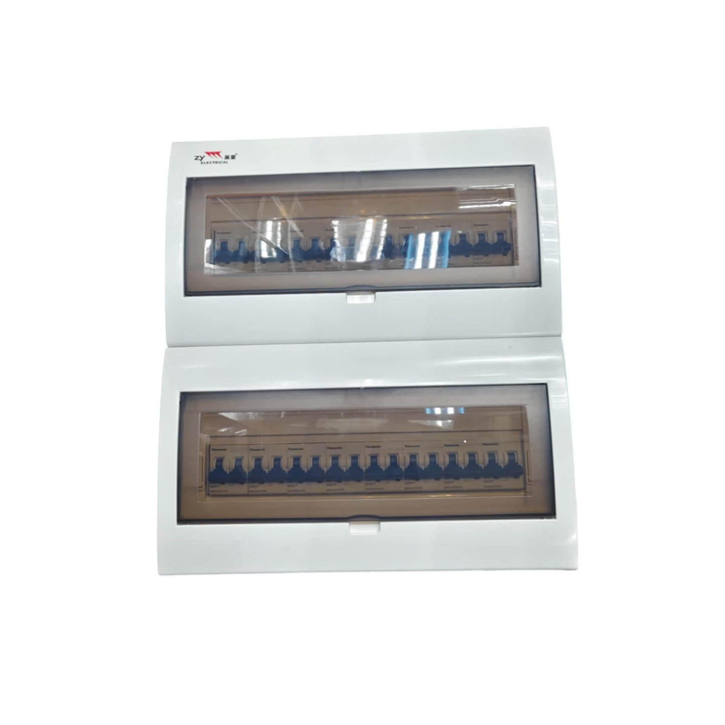 Panasonic Breakers Panel Board 63A electrical circuitry and parts with transparent cover and multiple switches