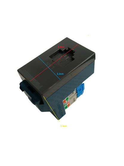 Panasonic Powerline Network Adapter showcasing CAT6 Data Modular Box Rj45 with clear dimensions for easy setup