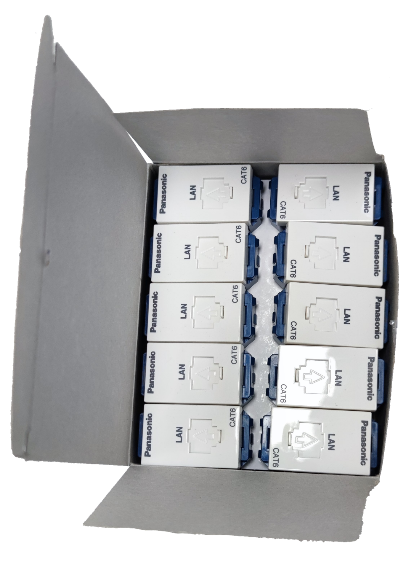 Box of Panasonic CAT6 Data Outlet LAN ports for network connectivity in electrical circuitry