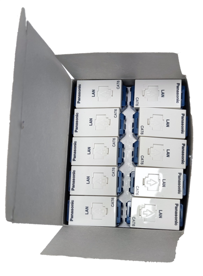 Box of Panasonic CAT6 Data Outlet LAN ports for network connectivity in electrical circuitry