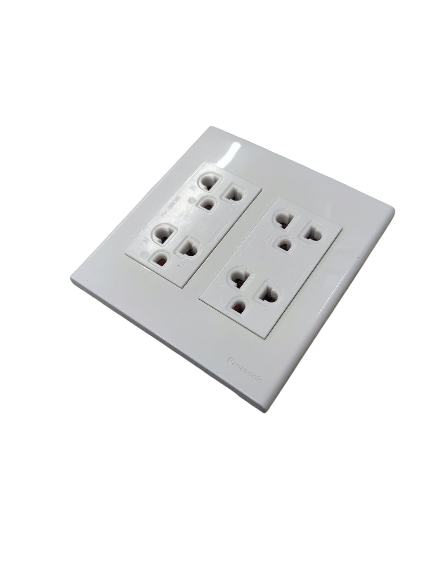 White duplex socket outlet with ground 16A by Omni Panasonic and Kopez for power points and switches