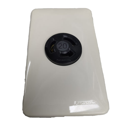 Panasonic electronic device with a black circular component on a white background Panasonic 20A Twist Lock Outlet with Plate Cover 2P+E (3P) 250V (ML-3) WF2320 and WNF6253W-8, Twistlock
