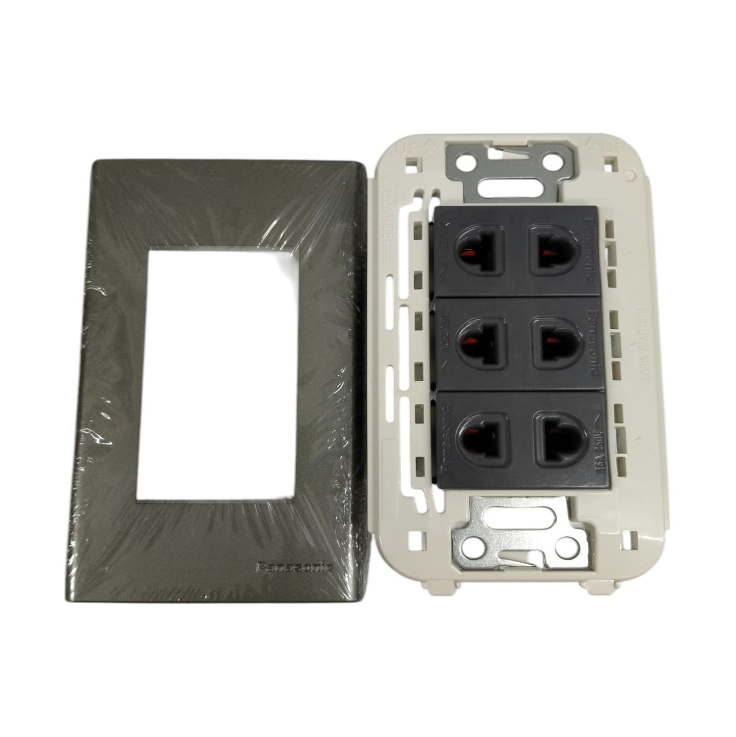 Panasonic metallic gray power socket 16A 250V with multiple sockets for versatile electrical connections