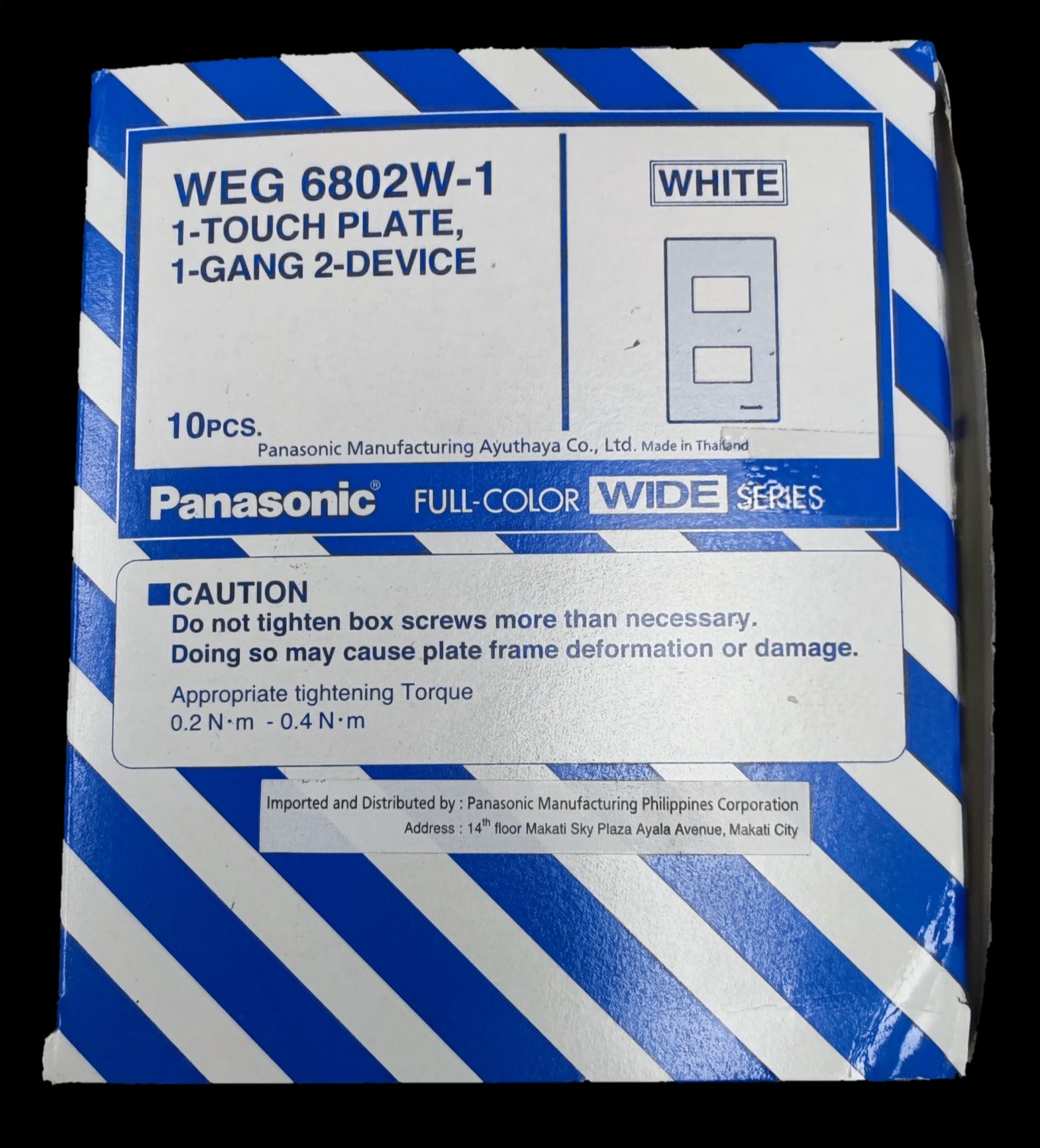 Panasonic 2 gang plate wide series white WEG 6802W1 box showing 1 touch 1 gang 2 device wall plate
