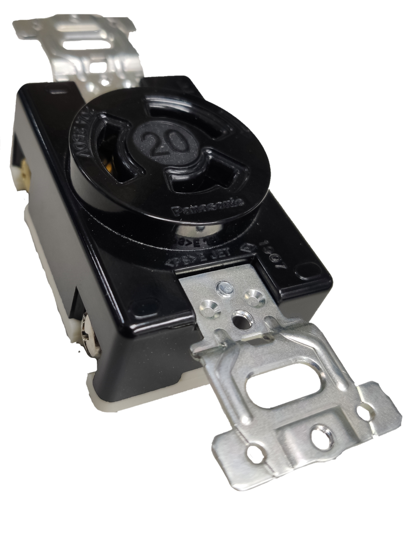 Panasonic 20A twist lock outlet WF2320 black heavy duty commercial grade receptacle with metal mounting straps